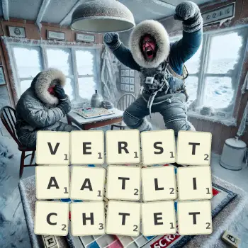Kreative Illustration für ein Scrabble-Spiel, bei dem das Wort VERSTAATLICHTET mit Steinen auf dem Brett gelegt wurde.