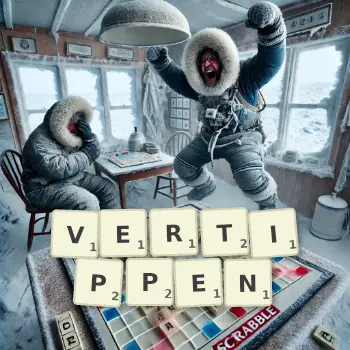 Kreative Illustration für ein Scrabble-Spiel, bei dem das Wort VERTIPPEN mit Steinen auf dem Brett gelegt wurde.