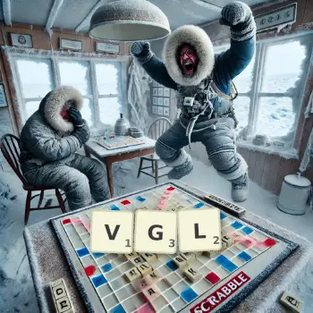 Kreative Illustration für ein Scrabble-Spiel, bei dem das Wort VGL mit Steinen auf dem Brett gelegt wurde.