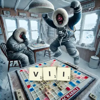 Kreative Illustration für ein Scrabble-Spiel, bei dem das Wort VII mit Steinen auf dem Brett gelegt wurde.