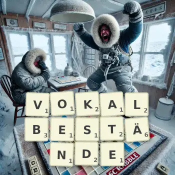 Kreative Illustration für ein Scrabble-Spiel, bei dem das Wort VOKALBESTÄNDE mit Steinen auf dem Brett gelegt wurde.