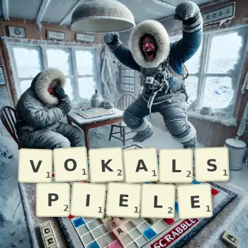 Kreative Illustration für ein Scrabble-Spiel, bei dem das Wort VOKALSPIELE mit Steinen auf dem Brett gelegt wurde.