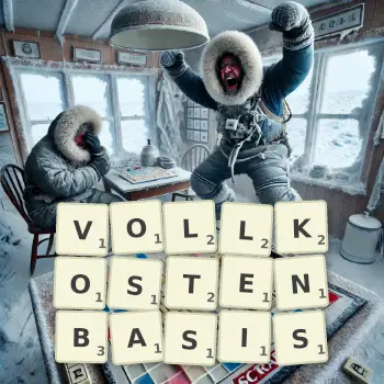 Kreative Illustration für ein Scrabble-Spiel, bei dem das Wort VOLLKOSTENBASIS mit Steinen auf dem Brett gelegt wurde.