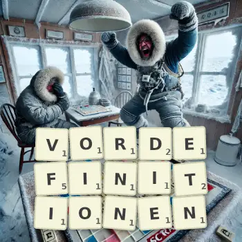 Kreative Illustration für ein Scrabble-Spiel, bei dem das Wort VORDEFINITIONEN mit Steinen auf dem Brett gelegt wurde.