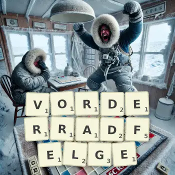 Kreative Illustration für ein Scrabble-Spiel, bei dem das Wort VORDERRADFELGE mit Steinen auf dem Brett gelegt wurde.