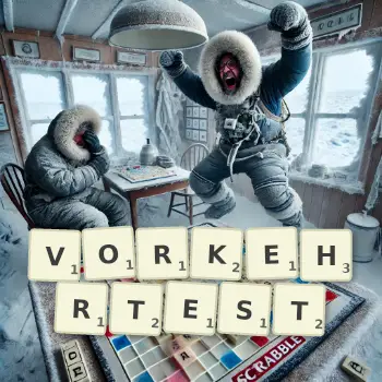 Kreative Illustration für ein Scrabble-Spiel, bei dem das Wort VORKEHRTEST mit Steinen auf dem Brett gelegt wurde.