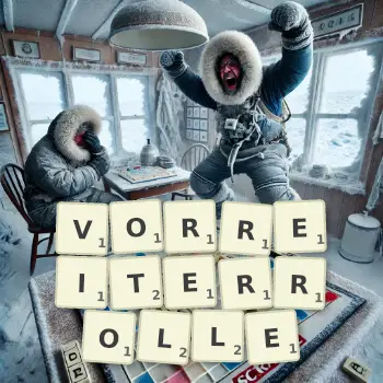 Kreative Illustration für ein Scrabble-Spiel, bei dem das Wort VORREITERROLLE mit Steinen auf dem Brett gelegt wurde.