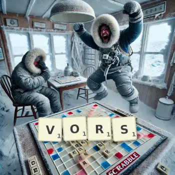 Kreative Illustration für ein Scrabble-Spiel, bei dem das Wort VORS mit Steinen auf dem Brett gelegt wurde.