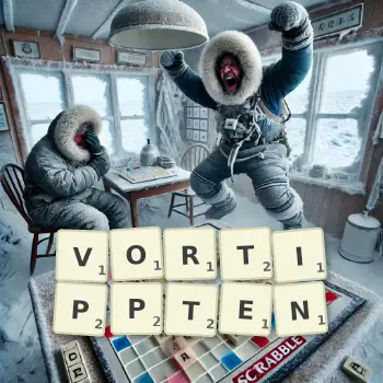 Kreative Illustration für ein Scrabble-Spiel, bei dem das Wort VORTIPPTEN mit Steinen auf dem Brett gelegt wurde.