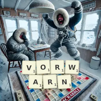 Kreative Illustration für ein Scrabble-Spiel, bei dem das Wort VORWARN mit Steinen auf dem Brett gelegt wurde.