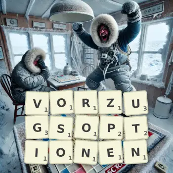 Kreative Illustration für ein Scrabble-Spiel, bei dem das Wort VORZUGSOPTIONEN mit Steinen auf dem Brett gelegt wurde.