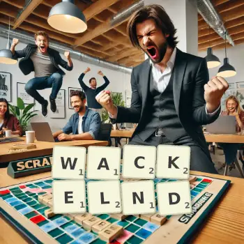 Kreative Illustration für ein Scrabble-Spiel, bei dem das Wort WACKELND mit Steinen auf dem Brett gelegt wurde.