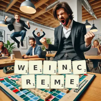 Kreative Illustration für ein Scrabble-Spiel, bei dem das Wort WEINCREME mit Steinen auf dem Brett gelegt wurde.