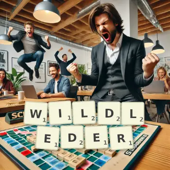 Kreative Illustration für ein Scrabble-Spiel, bei dem das Wort WILDLEDER mit Steinen auf dem Brett gelegt wurde.