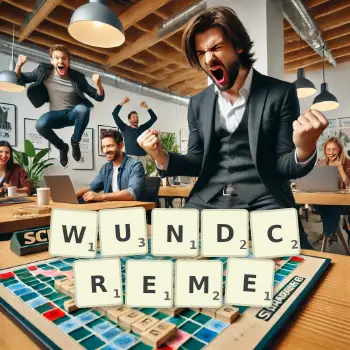 Kreative Illustration für ein Scrabble-Spiel, bei dem das Wort WUNDCREME mit Steinen auf dem Brett gelegt wurde.