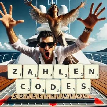 Kreative Illustration für ein Scrabble-Spiel, bei dem das Wort ZAHLENCODES mit Steinen auf dem Brett gelegt wurde.