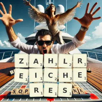 Kreative Illustration für ein Scrabble-Spiel, bei dem das Wort ZAHLREICHERES mit Steinen auf dem Brett gelegt wurde.