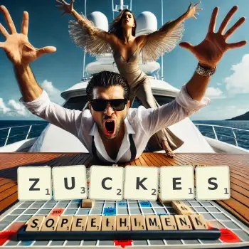 Kreative Illustration für ein Scrabble-Spiel, bei dem das Wort ZUCKES mit Steinen auf dem Brett gelegt wurde.