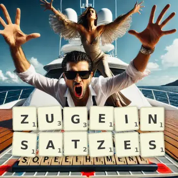 Kreative Illustration für ein Scrabble-Spiel, bei dem das Wort ZUGEINSATZES mit Steinen auf dem Brett gelegt wurde.
