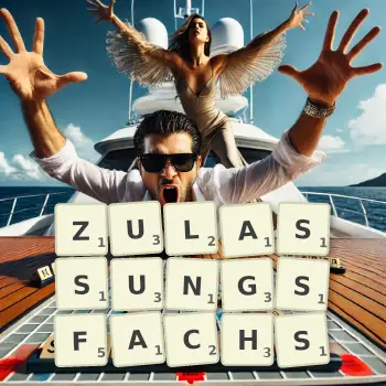 Kreative Illustration für ein Scrabble-Spiel, bei dem das Wort ZULASSUNGSFACHS mit Steinen auf dem Brett gelegt wurde.