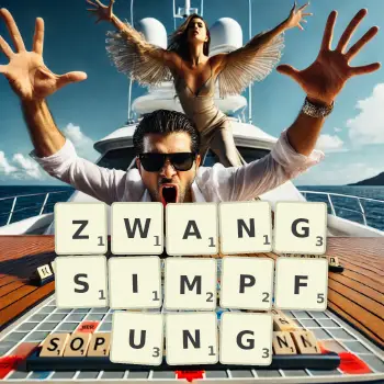 Kreative Illustration für ein Scrabble-Spiel, bei dem das Wort ZWANGSIMPFUNG mit Steinen auf dem Brett gelegt wurde.