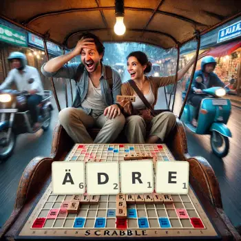 Kreative Illustration für ein Scrabble-Spiel, bei dem das Wort ÄDRE mit Steinen auf dem Brett gelegt wurde.