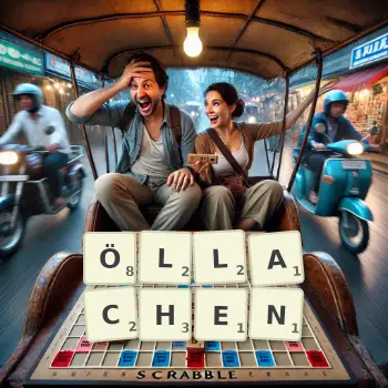 Kreative Illustration für ein Scrabble-Spiel, bei dem das Wort ÖLLACHEN mit Steinen auf dem Brett gelegt wurde.