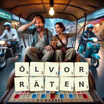 Kreative Illustration für ein Scrabble-Spiel, bei dem das Wort ÖLVORRÄTEN mit Steinen auf dem Brett gelegt wurde.
